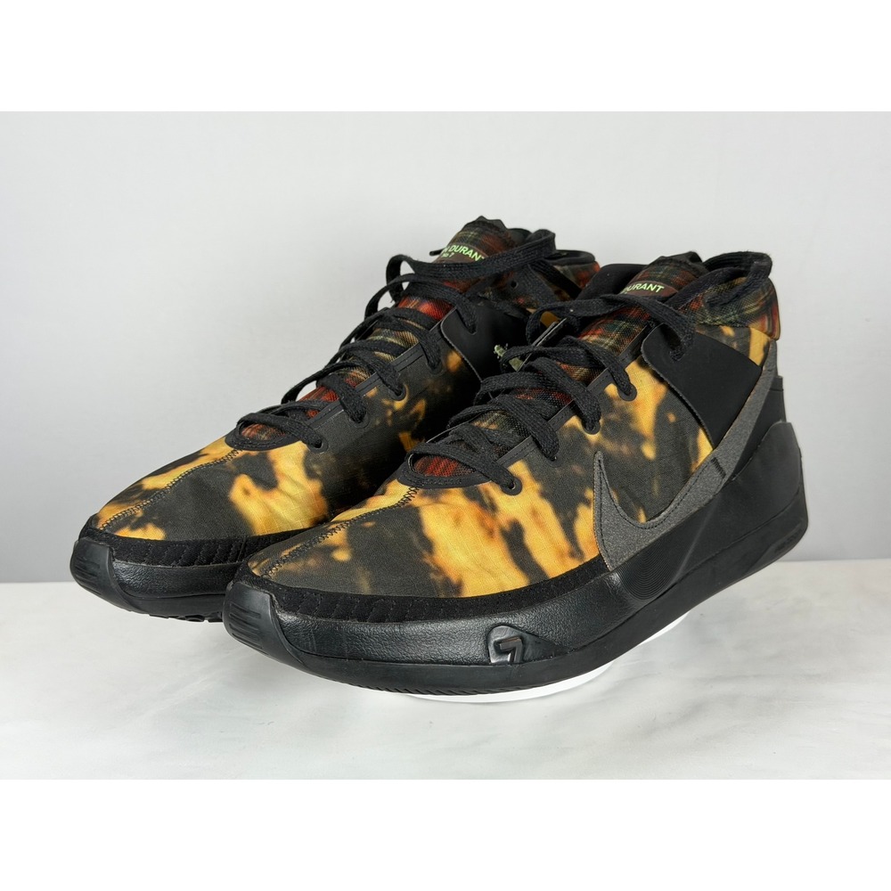 Nike KD 13 Kevin Durant No 7 Black Yellow Tie Dye Plaid DA0895-005 Mens Size 16